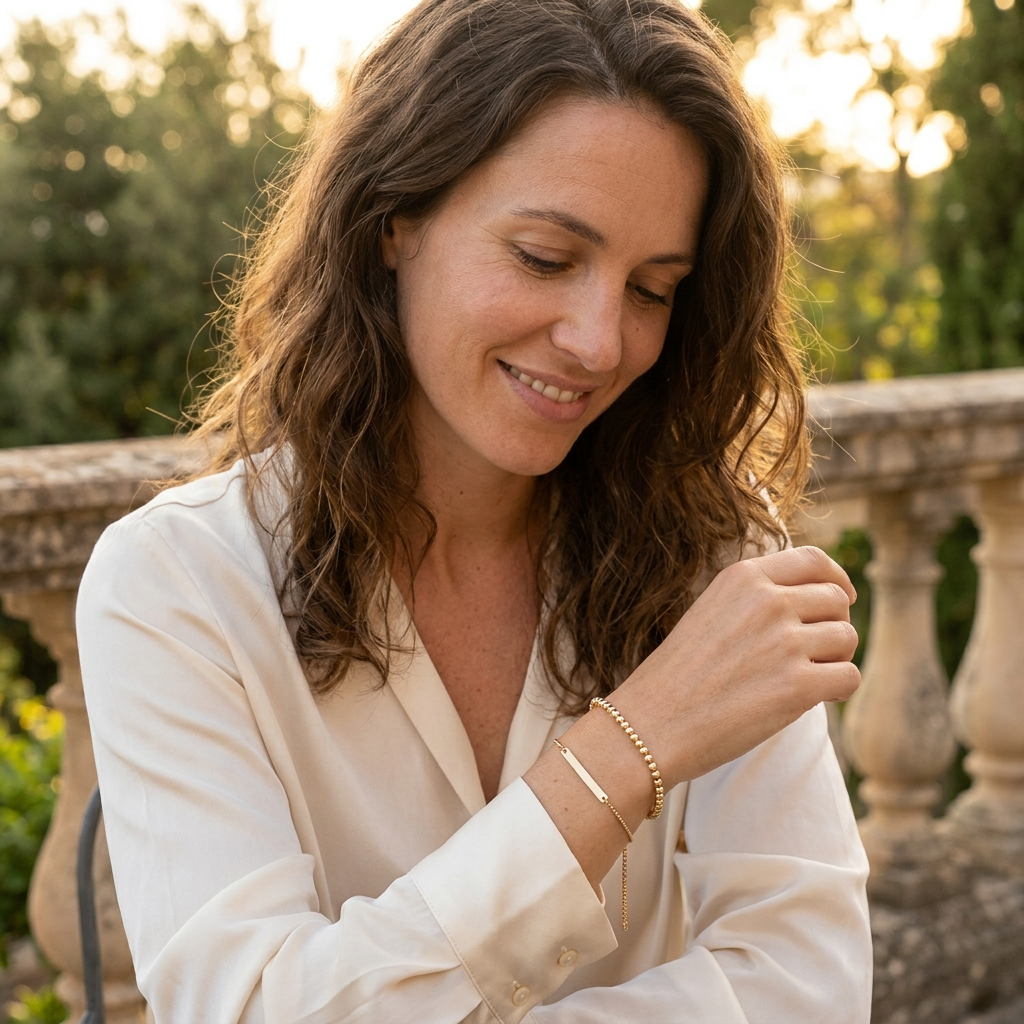 Bracelet Code Morse doré porté au quotidien